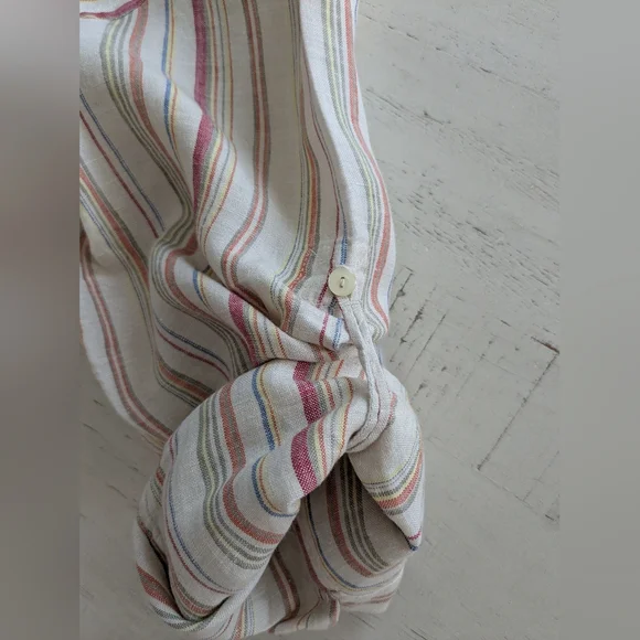 Lauren Ralph Lauren Women's Linen Button Tunic Relaxed Large Striped - Picture 10 of 11